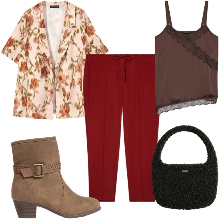 Outfit donna - Total look #2498663. Stile Trendy per Tutti i giorni. Abbinamento con top, blazer, pantaloni, borse a mano, stivaletti.