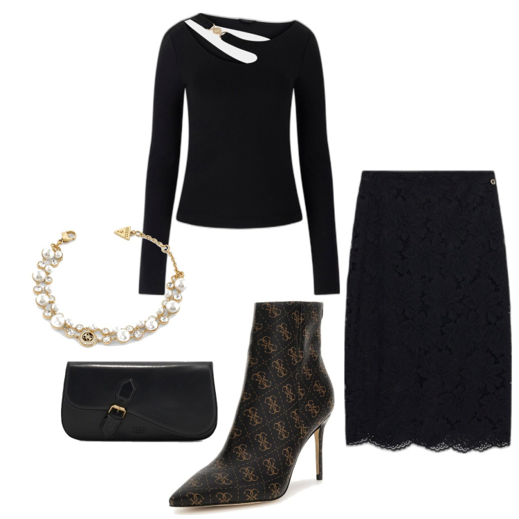 Outfit mujer - Chic outfit. Estilo Chic para Noche/Fiesta elegante. Combinación con pulseras, botines, faldas largas, top, bandoleras.