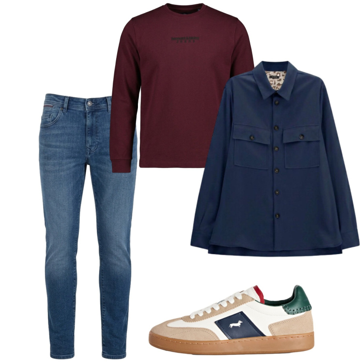 Outfit uomo - Ottobre. Stile Casual per Tutti i giorni. Abbinamento con sneakers, jeans slim fit, t-shirt, camicie.