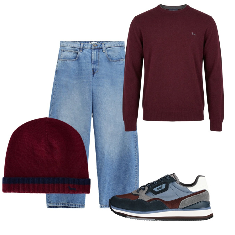 Outfit uomo - Ottobre. Stile Casual per Tutti i giorni. Abbinamento con maglieria, sneakers, berretti, jeans.