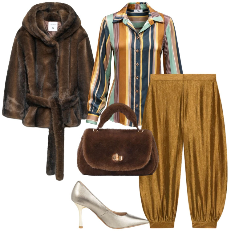 Outfit donna - Serate tra noi. per Serata fuori. Abbinamento con camicie, pantaloni, borse a mano, décolleté, blazer.