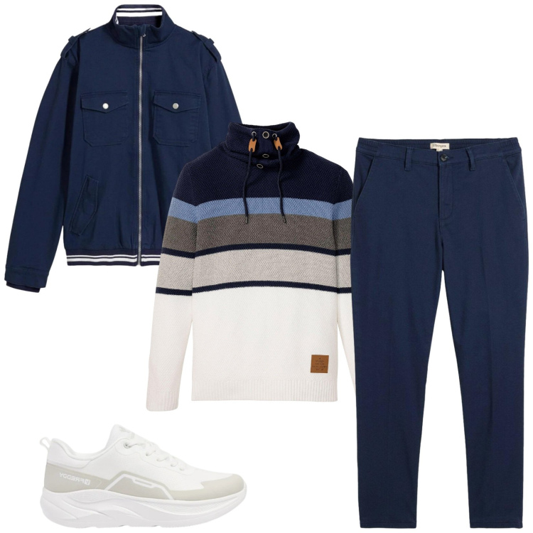 Outfit uomo - Total look #2498716. Stile Casual per Tutti i giorni. Abbinamento con sneakers, maglieria, pantaloni chino, giacche.