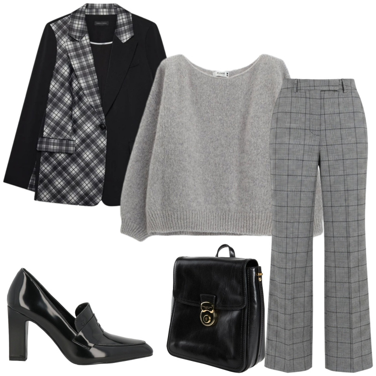 Outfit donna - Total look #2498722. Stile Chic per Ufficio. Abbinamento con blazer, maglieria, pantaloni, zaini, mocassini.