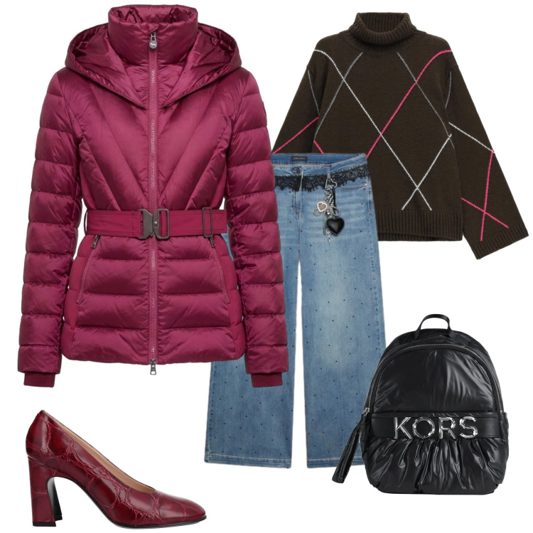 Outfit donna - Total look #2498728. Stile Casual chic per Tutti i giorni. Abbinamento con piumini, pullovers, jeans, décolleté, zaini.