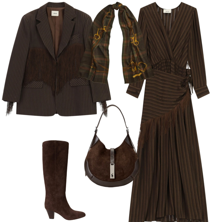 Outfit donna - Casual chic ufficio tempo libero. Stile Casual chic per Ufficio. Abbinamento con borse a spalla, stivali, sciarpe, vestiti lunghi, blazer.