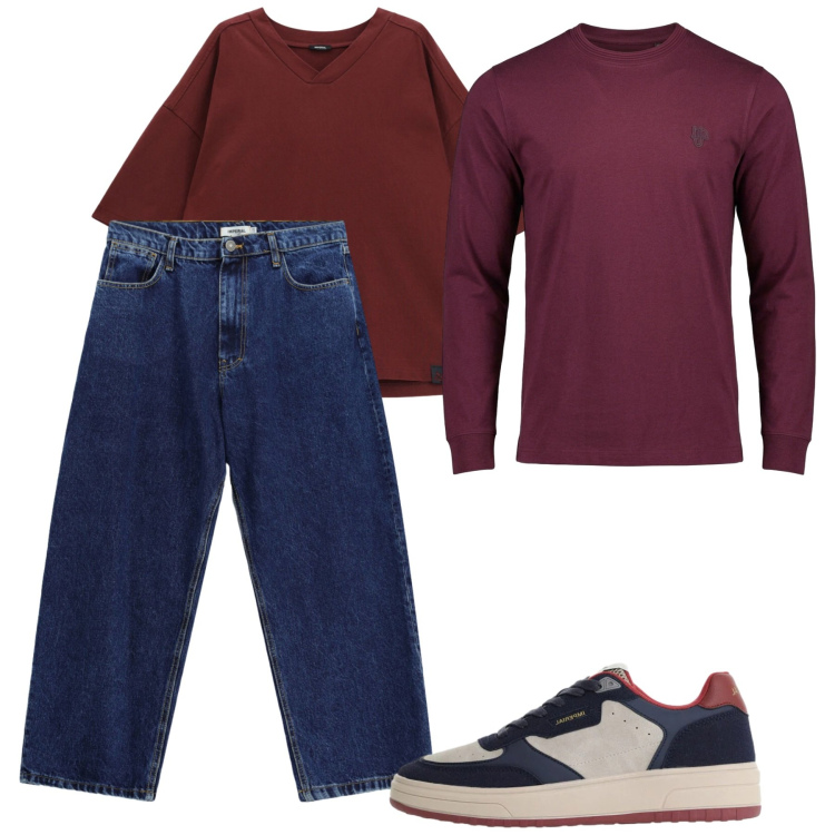 Outfit uomo - Ottobre. Stile Casual per Tutti i giorni. Abbinamento con t-shirt, jeans, t-shirt, sneakers.