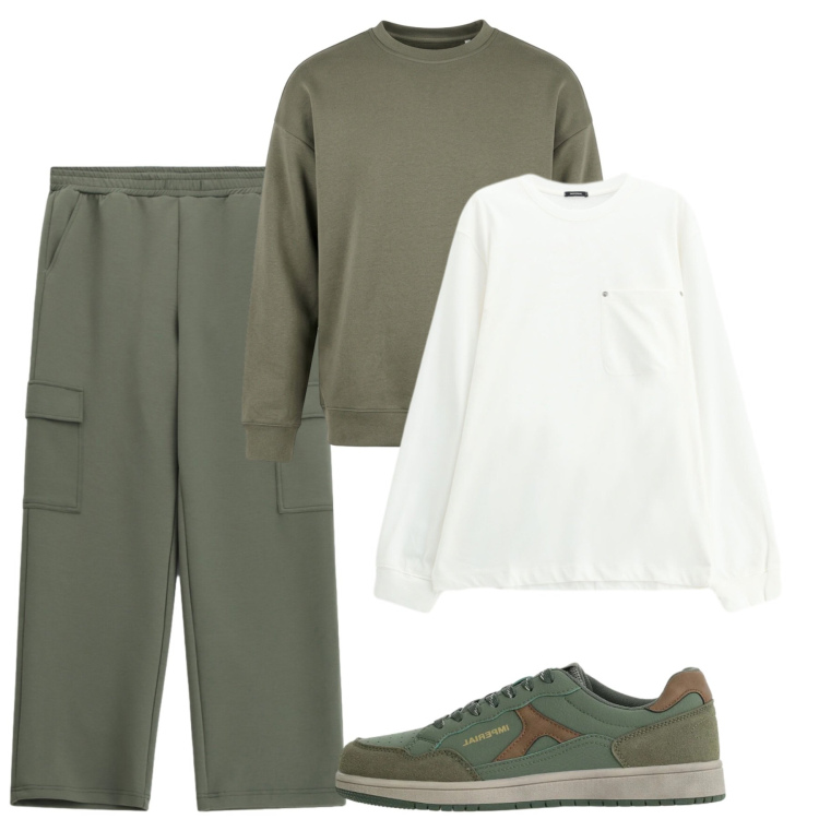 Outfit uomo - Minimal city. Stile Casual per Tutti i giorni. Abbinamento con sneakers, pantaloni cargo, felpe, t-shirt.