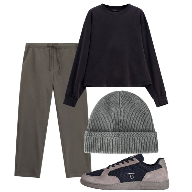 Outfit uomo - Grey. Stile Casual per Tutti i giorni. Abbinamento con berretti, sneakers, felpe, pantaloni.