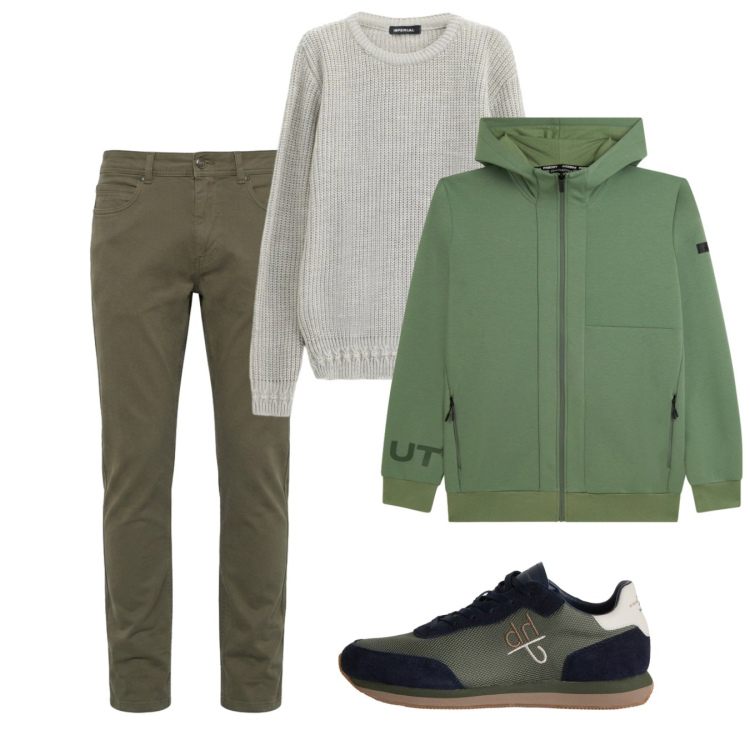 Outfit uomo - Ottobre. Stile Casual per Tutti i giorni. Abbinamento con pantaloni, sneakers, maglieria, felpe con cappuccio.