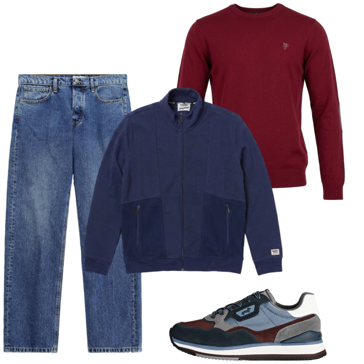 Outfit uomo - Ottobre. Stile Casual per Tutti i giorni. Abbinamento con sneakers, maglieria, jeans, felpe.