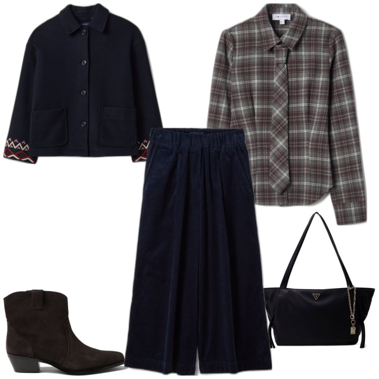Outfit mujer - Casual #10685. Estilo Casual para Todos los días. Combinación con bolso tote, camisas, pantalones, abrigos, botines.