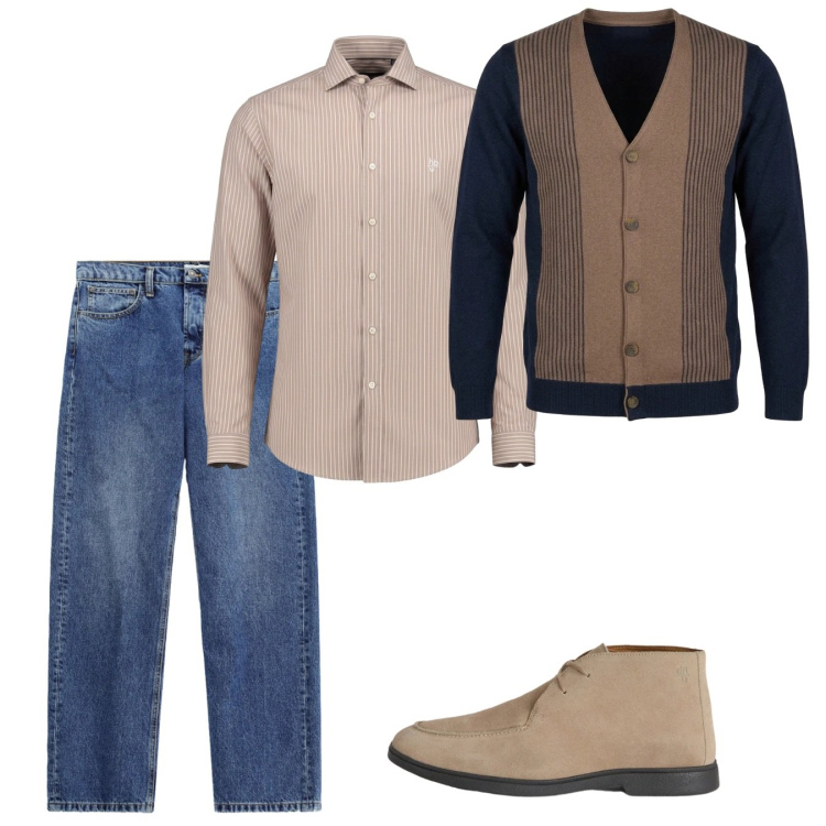 Outfit uomo - Ottobre. Stile Casual per Tutti i giorni. Abbinamento con stivali e stivaletti, camicie, cardigans, jeans.
