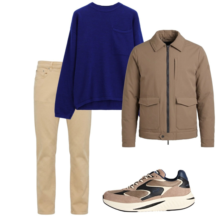 Outfit uomo - Ottobre. Stile Casual per Tutti i giorni. Abbinamento con pantaloni, sneakers, giacche, maglieria.