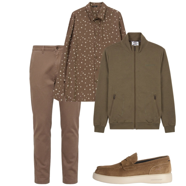 Outfit uomo - Ottobre. Stile Casual per Tutti i giorni. Abbinamento con scarpe stringate, pantaloni, camicie, felpe.