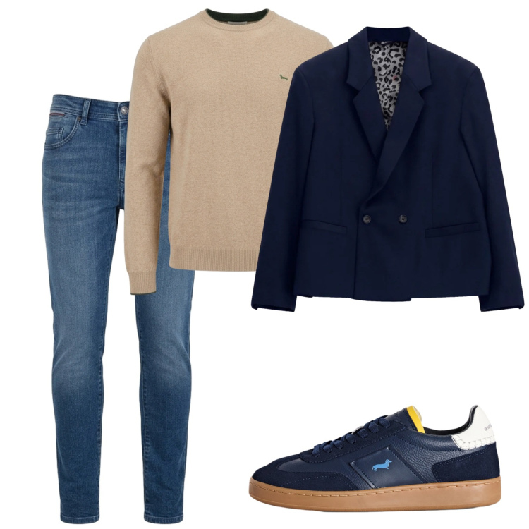 Outfit uomo - Ottobre. Stile Casual per Tutti i giorni. Abbinamento con maglieria, sneakers, jeans slim fit, giacche.