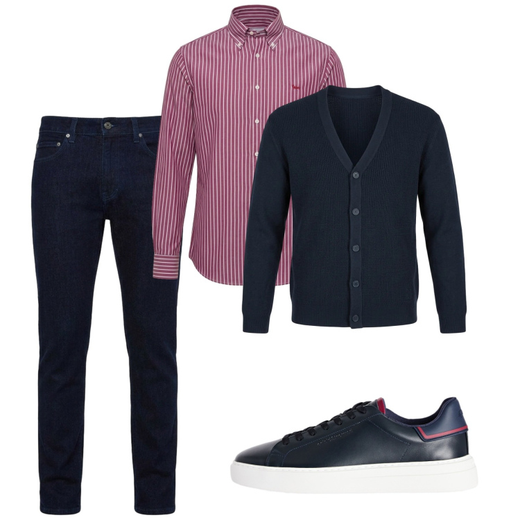 Outfit uomo - Ottobre. Stile Casual per Tutti i giorni. Abbinamento con sneakers, camicie, jeans, cardigans.