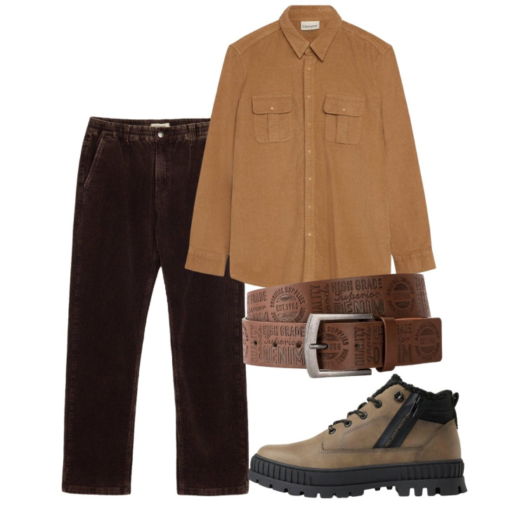 Outfit uomo - Ottobre. Stile Casual per Tutti i giorni. Abbinamento con cinture, stivali e stivaletti, pantaloni, camicie.