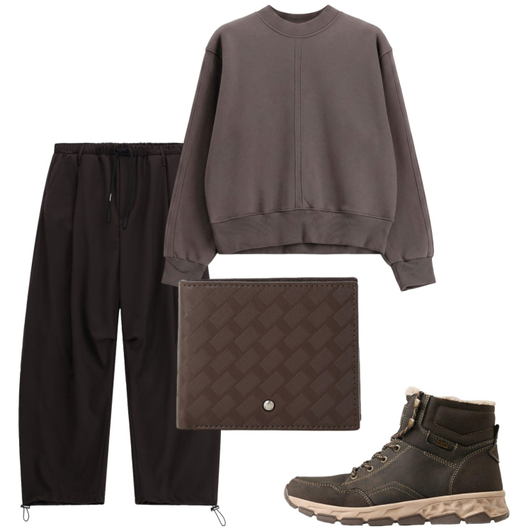 Outfit uomo - Ottobre. Stile Casual per Tutti i giorni. Abbinamento con pantaloni, felpe, portafogli, stivali e stivaletti.