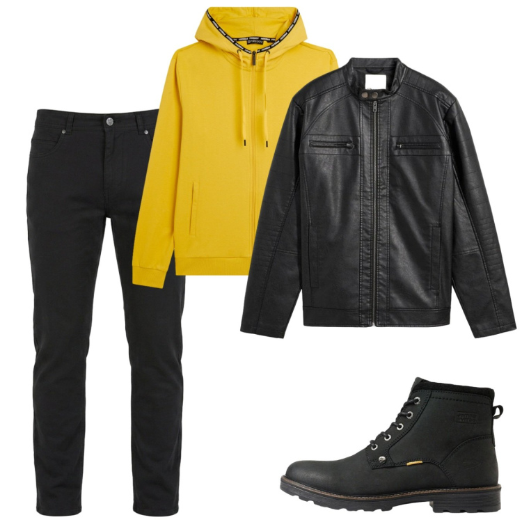 Outfit uomo - Ottobre. Stile Casual per Tutti i giorni. Abbinamento con pantaloni, felpe con cappuccio, giacche, stivali e stivaletti.