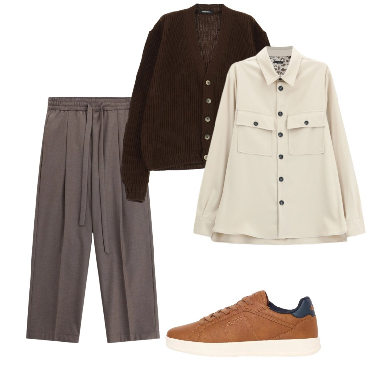 Outfit uomo - Ottobre. Stile Casual per Tutti i giorni. Abbinamento con cappotti, pantaloni, cardigans, sneakers.