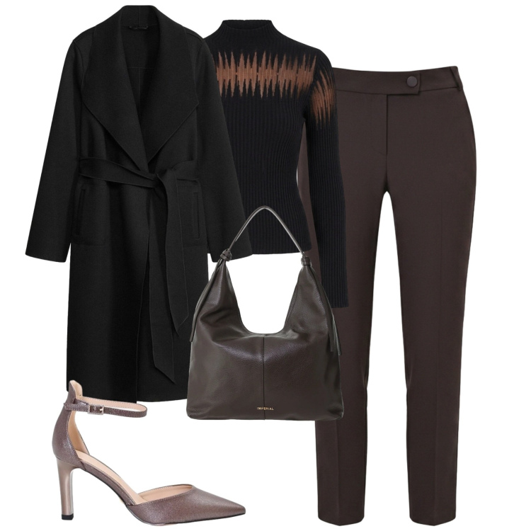 Outfit donna - City. Stile Casual chic per Tutti i giorni. Abbinamento con borse a spalla, pullovers, décolleté, pantaloni, cappotti.