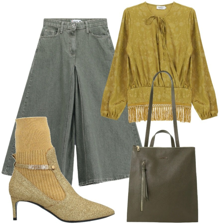 Outfit donna - Super fashion. Stile Trendy per Tutti i giorni. Abbinamento con borse a tracolla, pantaloni, bluse, stivaletti.