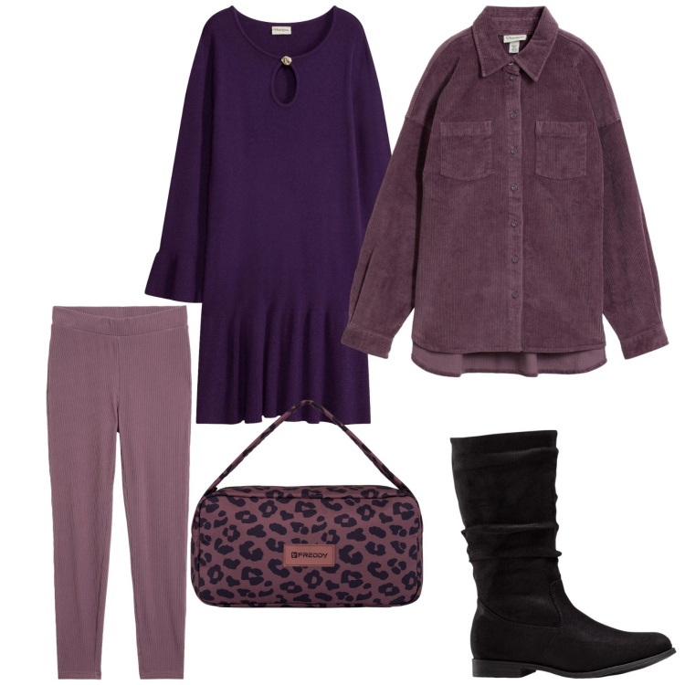 Outfit donna - Every day. Stile Casual per Scuola/Università. Abbinamento con borse a spalla, stivali, leggings, vestiti, cappotti.