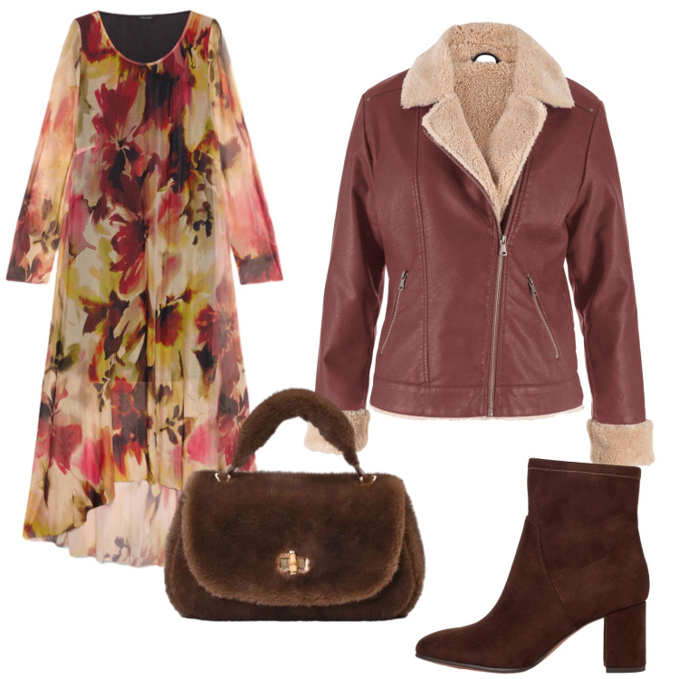 Outfit donna - Il bomber. Stile Glamour per Serata fuori. Abbinamento con vestiti lunghi, borse a mano, bomber, stivaletti.