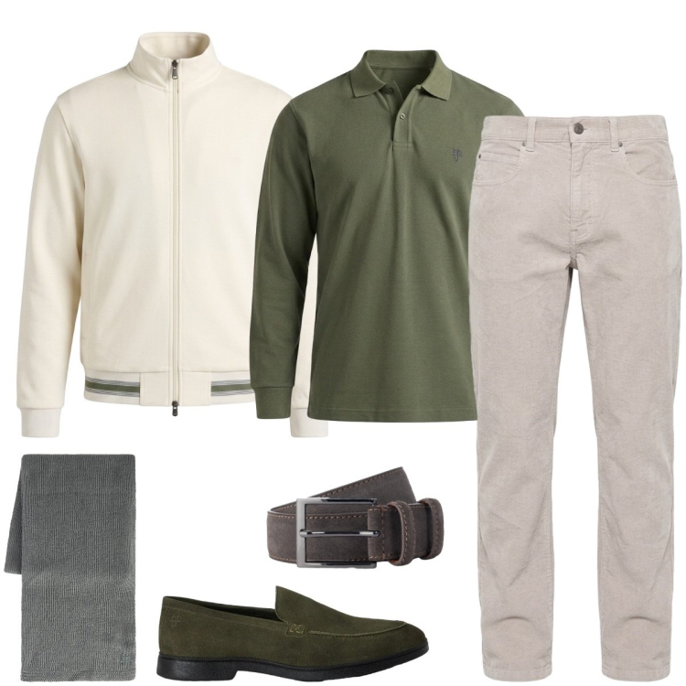 Outfit uomo - Eleganza naturale. Stile Casual per Tutti i giorni. Abbinamento con felpe, polo, sciarpe, pantaloni, scarpe stringate, cinture.