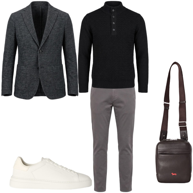 Outfit uomo - Linee metropolitane. Stile Urban per Tutti i giorni. Abbinamento con pantaloni, giacche, pullovers, sneakers, borse sportive.
