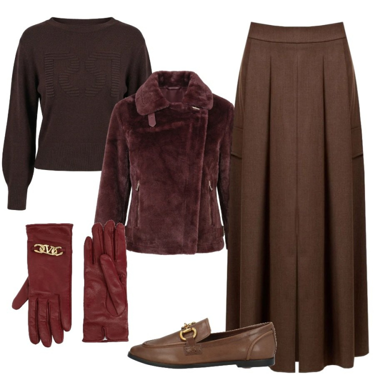 Outfit donna - Raffinata senza eccessi. Stile Romantica per Tutti i giorni. Abbinamento con gonne lunghe, maglieria, blazer, guanti, mocassini.