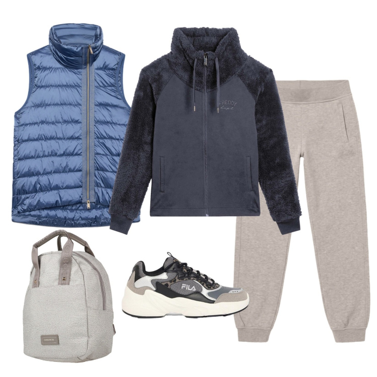 Outfit donna - A fare la spesa. Stile Casual per Tutti i giorni. Abbinamento con piumini, felpe, pantaloni, zaini, sneakers.