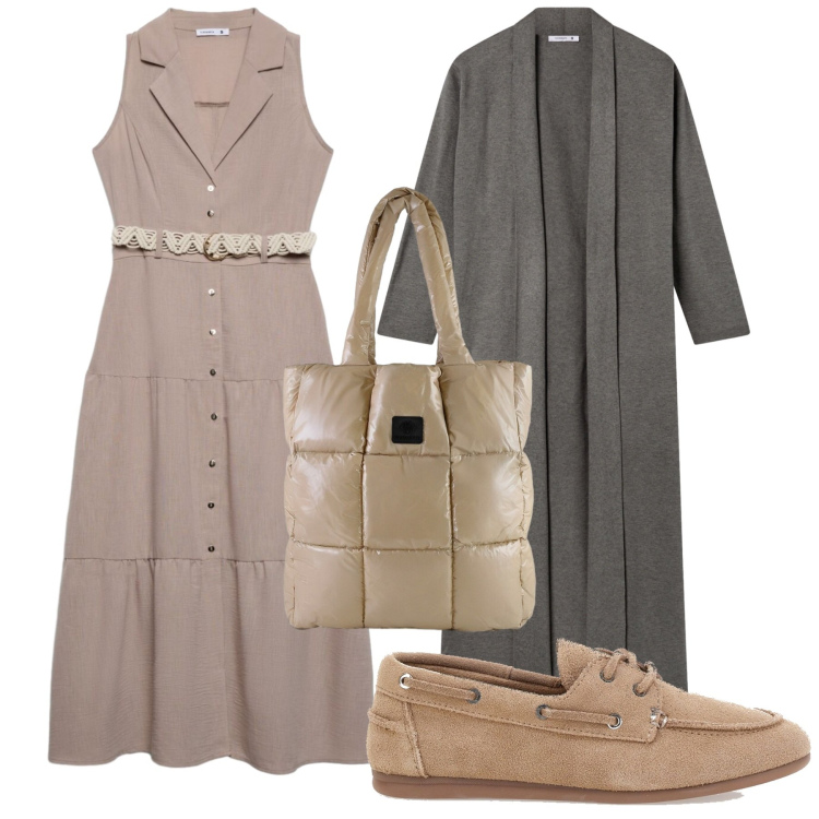Outfit donna - Sunday Brunche in città. Stile Urban per Tutti i giorni. Abbinamento con shopping bag, cardigans, vestiti chemisier, scarpe stringate.