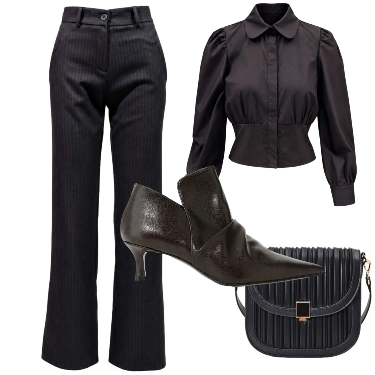 Outfit donna - I am. Stile Chic per Serata fuori. Abbinamento con pantaloni, camicie, stivaletti, borse a tracolla.