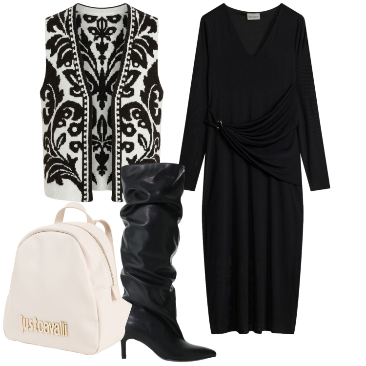 Outfit donna - Minimal. Stile Minimal per Serata fuori. Abbinamento con stivali, gilet, zaini, vestiti midi/longuette.