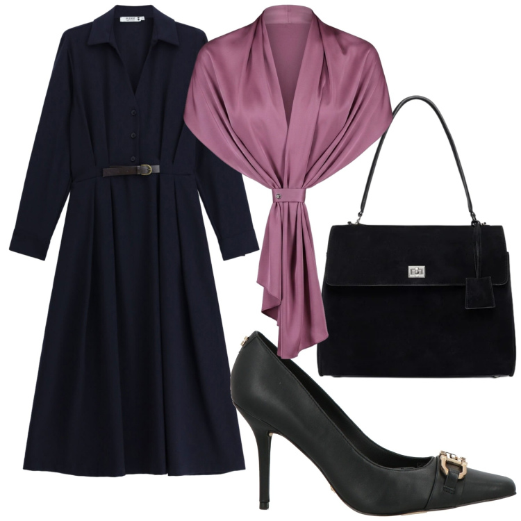 Outfit donna - Elegante. Stile Bon Ton per Tutti i giorni. Abbinamento con borse a mano, vestiti midi/longuette, stole, décolleté.