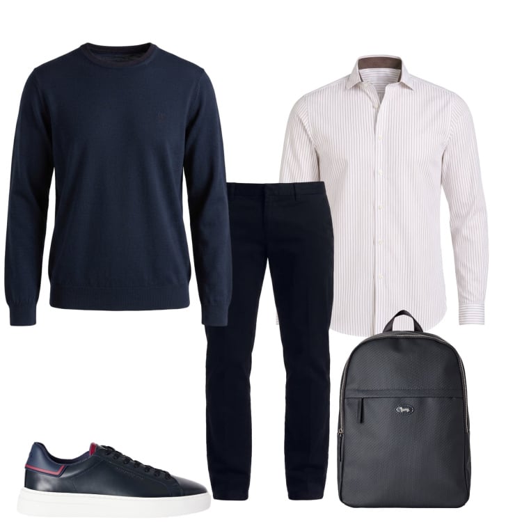Outfit uomo - Total look #2498993. Stile Urban per Ufficio. Abbinamento con borse sportive, sneakers, camicie, pantaloni, maglieria.