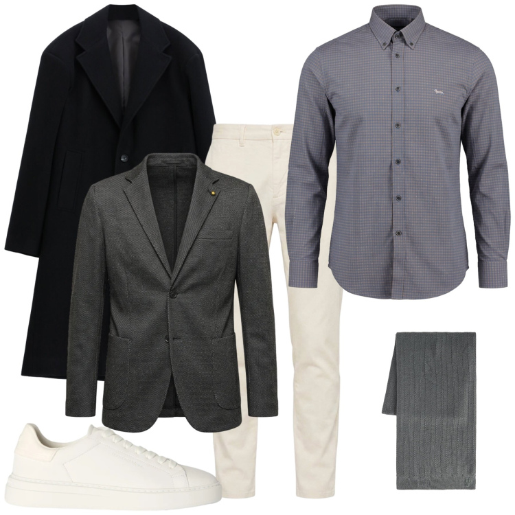 Outfit uomo - Total look #2498996. Stile Urban per Tutti i giorni. Abbinamento con pantaloni, sneakers, sciarpe, camicie, giacche, cappotti.