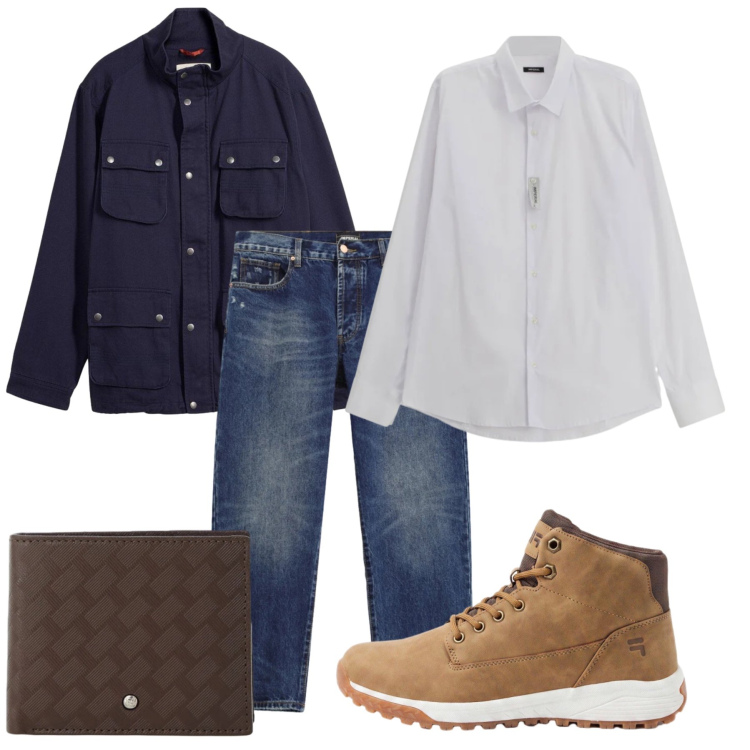 Outfit uomo - Total look #2499000. Stile Casual per Tutti i giorni. Abbinamento con camicie, jeans dritti, portafogli, giacche, sneakers alte.