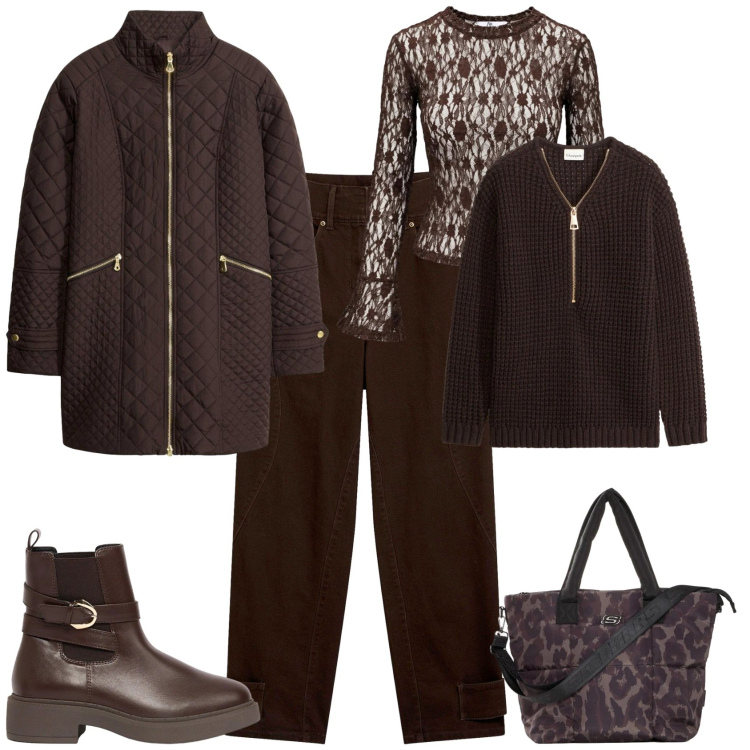 Outfit donna - Casual ogni giorno. Stile Casual per Tutti i giorni. Abbinamento con top, shopping bag, giacche, maglieria, pantaloni, stivaletti.