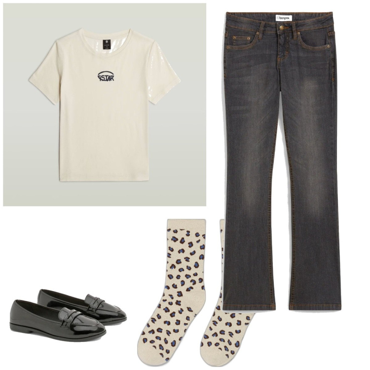 Outfit femme - Minimal #1892. Style Minimal pour Tous les jours. Assortir avec jean bootcut, pulls, mocassins, hauts.