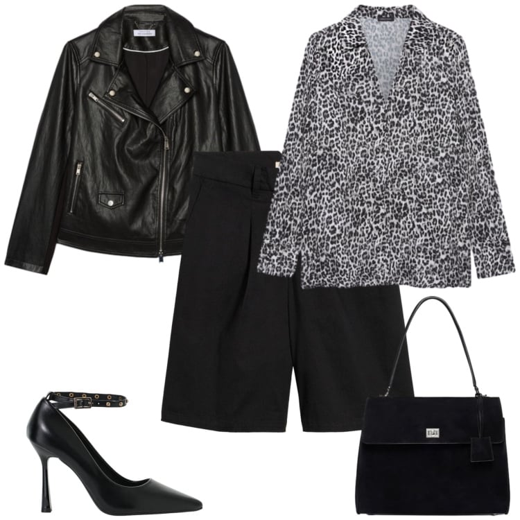 Outfit donna - Total look #2499018. Stile Glamour per Serata fuori. Abbinamento con décolleté, giacche, bluse, borse a mano, bermuda.