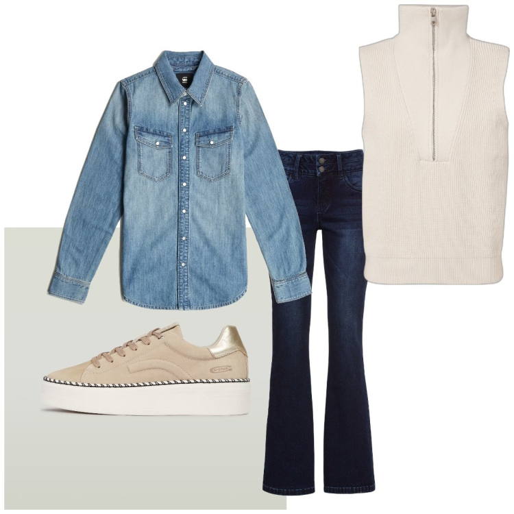 Outfit femme - Basique #4290. Style Basique pour Tous les jours. Assortir avec jean bootcut, sneakers, pulls, chemisiers.