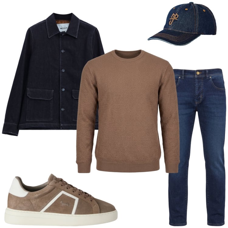 Outfit uomo - Total look #2499048. Stile Casual per Tutti i giorni. Abbinamento con sneakers, maglieria, cappelli con visiera, jeans, giacche.