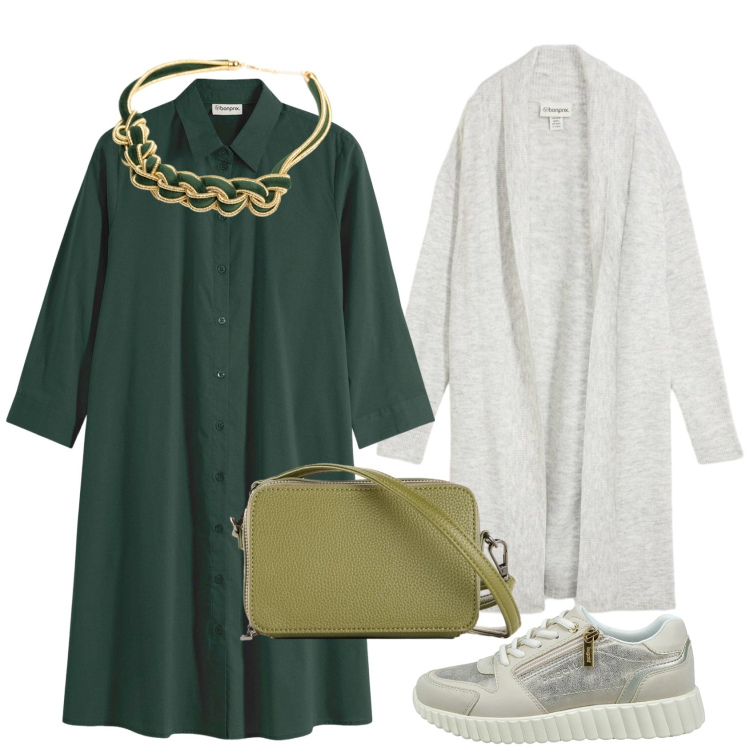 Outfit donna - Total look #2499053. Stile Basic per Tutti i giorni. Abbinamento con collane, vestiti chemisier, sneakers, cardigans, borse a tracolla.