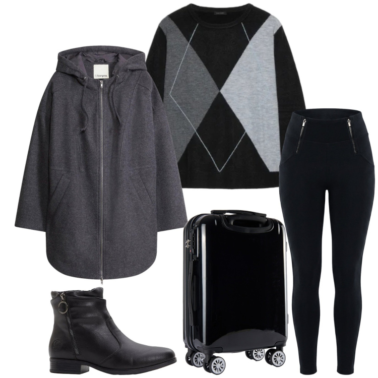 Outfit donna - Total look #2499060. Stile Urban per Tutti i giorni. Abbinamento con maglieria, valigie, pantaloni skinny, stivaletti, blazer.
