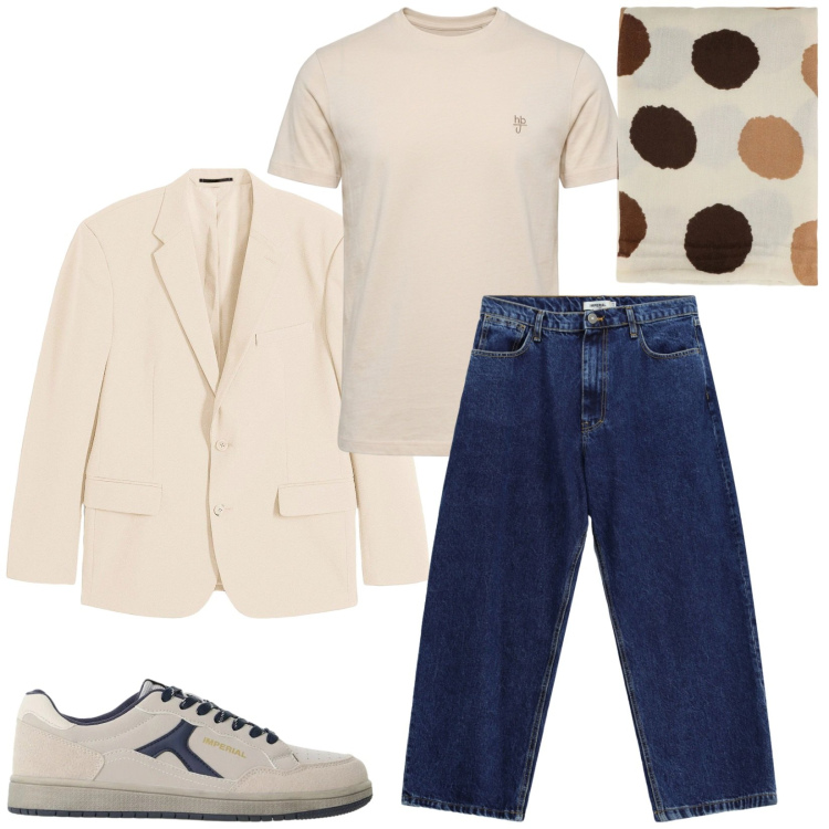 Outfit uomo - Total look #2499061. Stile Trendy per Serata speciale. Abbinamento con t-shirt, jeans, sneakers, sciarpe e foulard, giacche.
