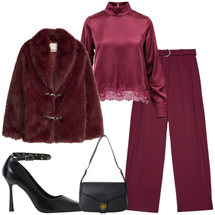 Outfit donna - Total look #2499063. Stile Glamour per Serata fuori. Abbinamento con bluse, décolleté, borse a spalla, pantaloni a palazzo, blazer.