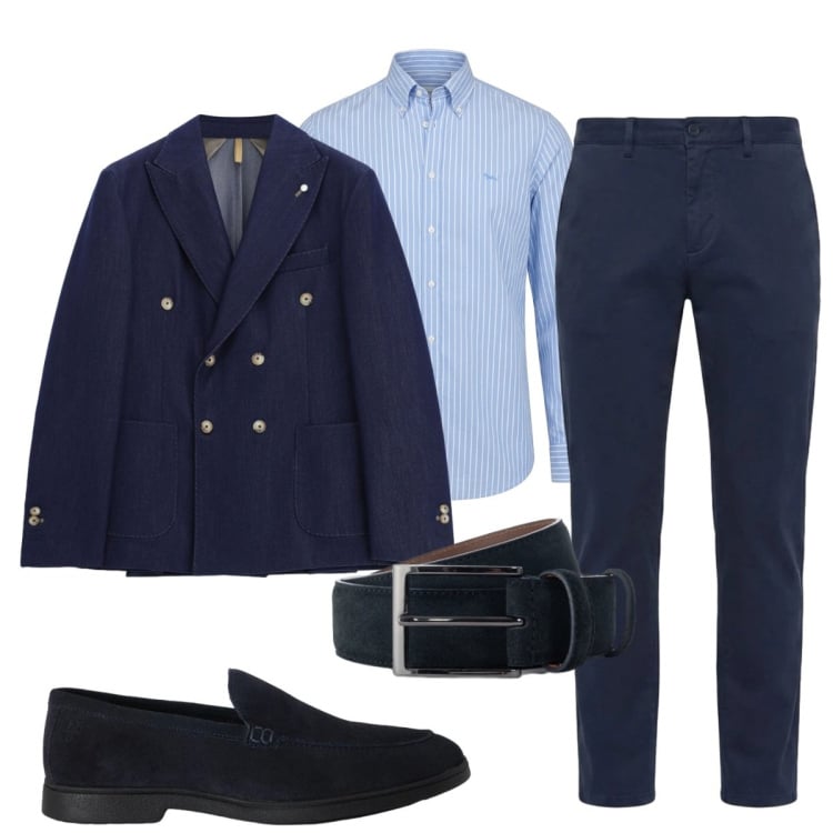 Outfit uomo - Total look #2499064. Stile Business/Elegante per Cerimonia. Abbinamento con camicie, pantaloni, scarpe stringate, cinture, giacche.
