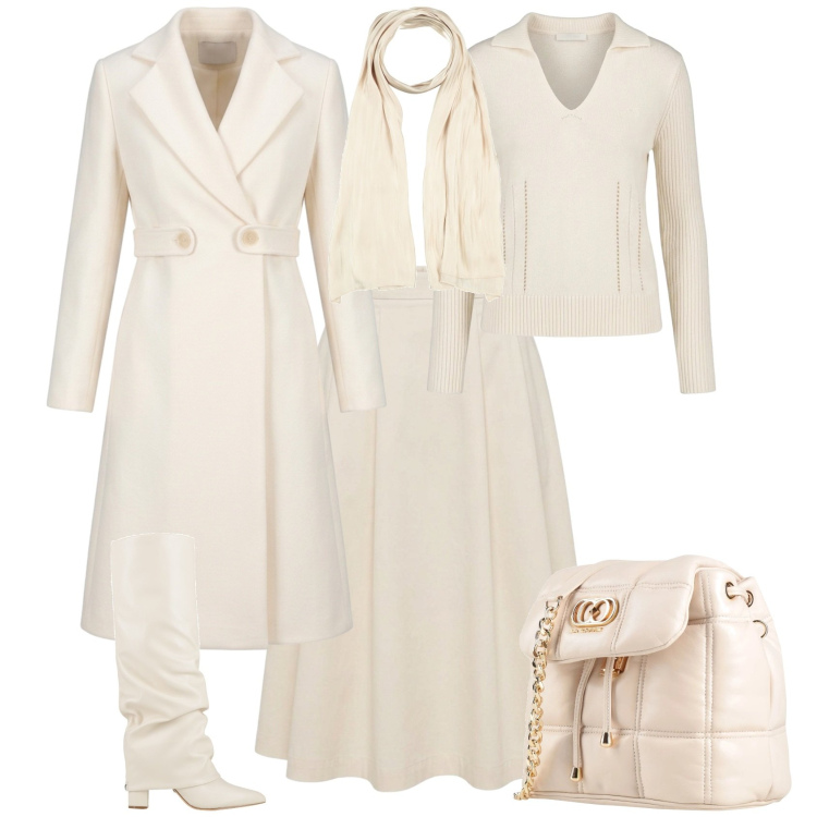 Outfit donna - Eleganza ogni giorno. Stile Chic per Tutti i giorni. Abbinamento con gonne longuette, maglieria, cappotti, valigie, stivali, sciarpe.